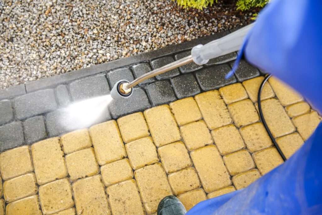 Pressure washing driveway