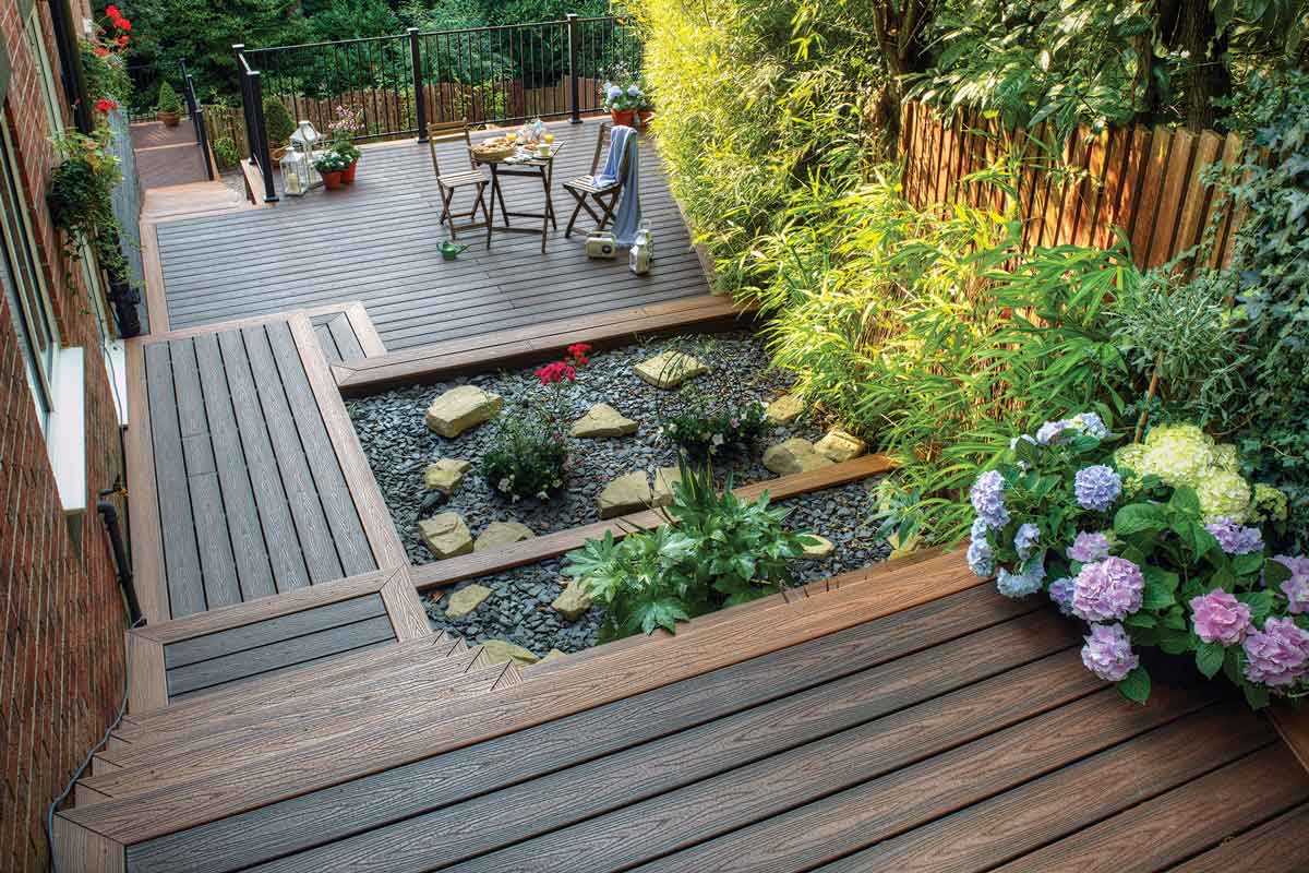 Integrated outdoor space with decking and seating